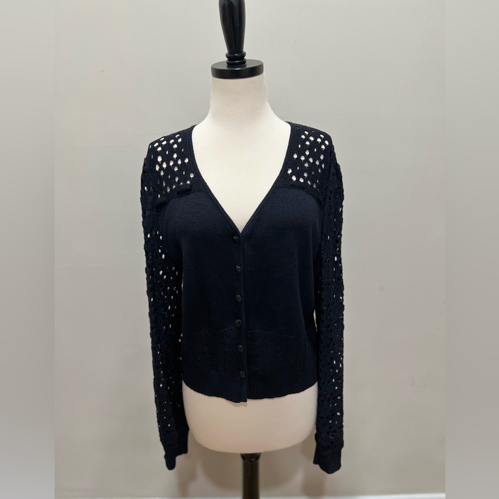 St. John Black Crotchet Knit Sweater size Medium